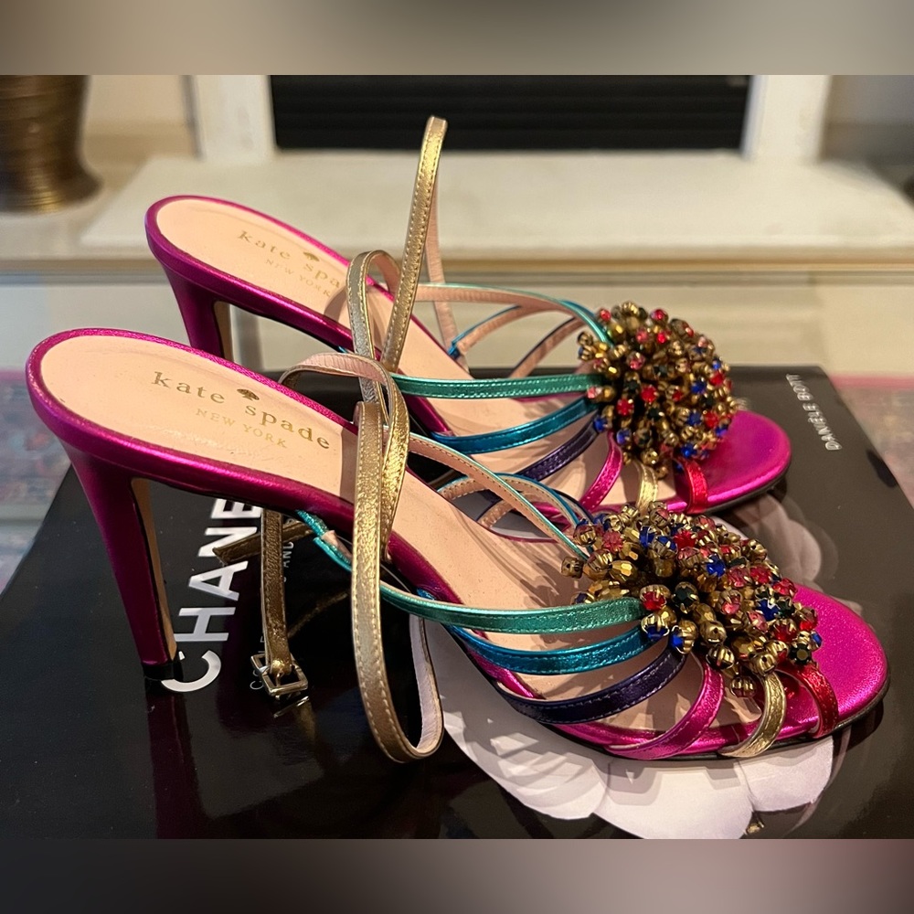 KADE SPADE MULTICOLOR CRYSTAL EMBELLISHMENT BOW HEELS